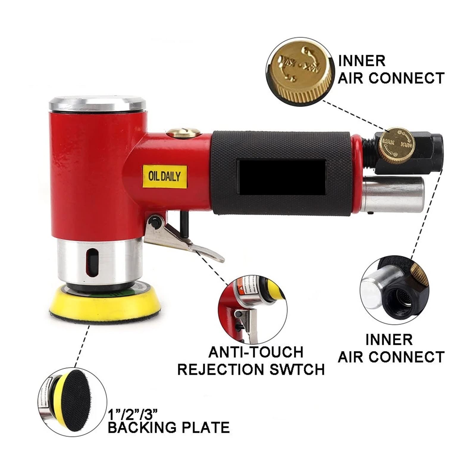 Lucidatrice Per Tampone Per Auto Mini Levigatrice Orbitale Pneumatica Levigatrice Pneumatica For Utensili Pneumatici Buffer Lucidatrice Orbitale A Doppia Azione For Auto Per La Lucidatura E La Ceratur - Foto 10