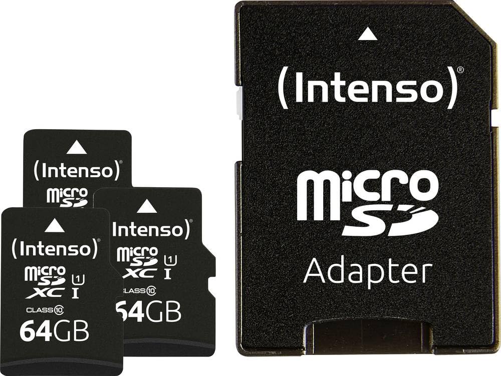 Intenso Premium microSDXC Lot de 3 Cartes mémoire 64 Go Classe 10 UHS-I avec Adaptateur SD Noir Amazon.de Ordinateur et Accessoires