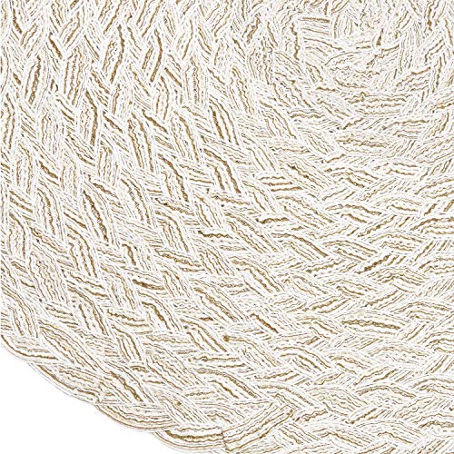 Image of SHACOS Round Braided Placemats 15 inch Set of 6 Boho Thick Washable Kitchen Table Placemats for Home Wedding Party (T-Ivory, 6)