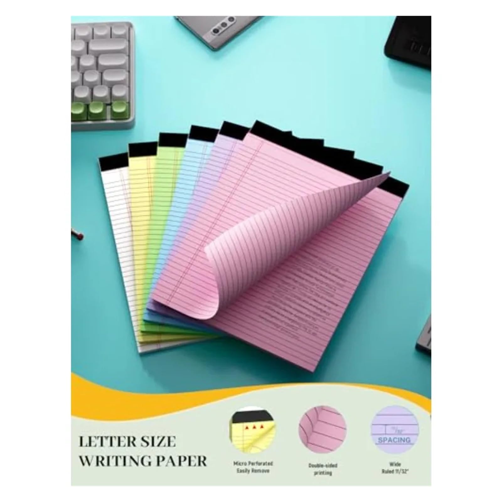 Lot de 4 blocs de papier coloré à lignes larges de 21,6 x 27,9 cm