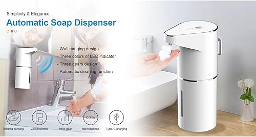 Miniatura 3 de Dispensador automático de jabón espumoso, espuma ajustable de 3 niveles, dispensador de montaje en pared, recargable por USB, 11.8 onzas,