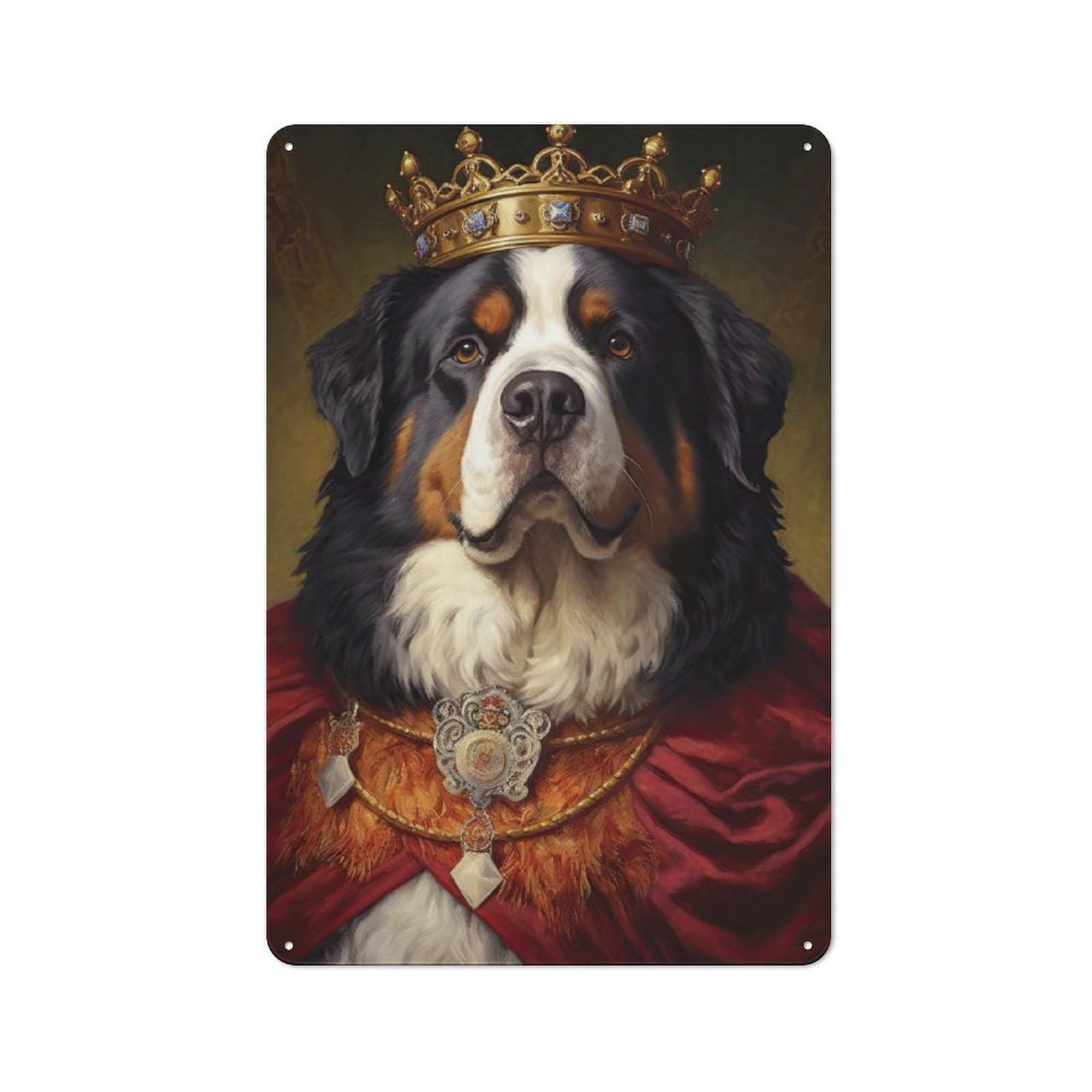 Junmoney Style-21 Decorative Tin Sign With Bernese Mountain Dog King Design 30X20cm, Farmhouse Cottage Wall Art For Farmhouse Kitchen, Pantry Or Dining Area