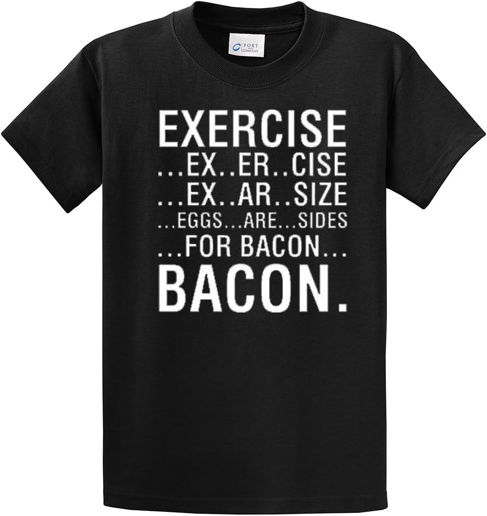 Exercise Ex-Er-Size Ex-Er-Size Eggs are Sides for Bacon Funny Novelty T Shirt Humorous Gym Weightlifting Cool Retro Tee Shirt