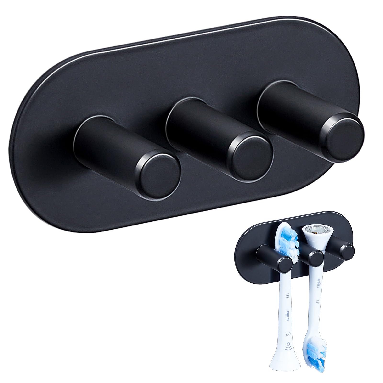 Electric Toothbrush Holder Wall Mounted - Toothbrush Head Holders for Bathroom, Self Adhesive Non Screw Tooth Brush Holder, Anti-Rust Metal SUS304 Stainless Steel Toothbrush Organiser, Black