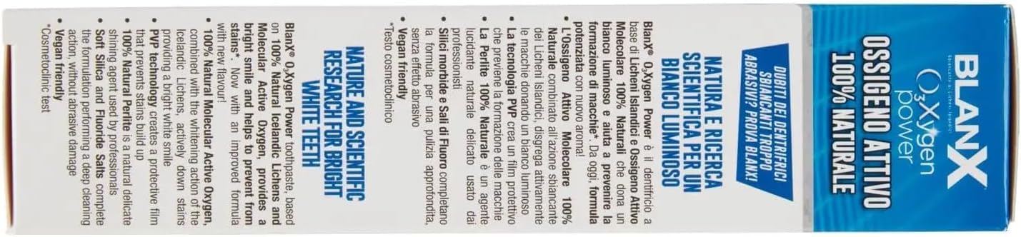 Blanx O3Xygen Power Zahnpasta, 12er Pack, 75 ml, Aktiver Sauerstoff für strahlend weiße Zähne,+ italy shop free keyring