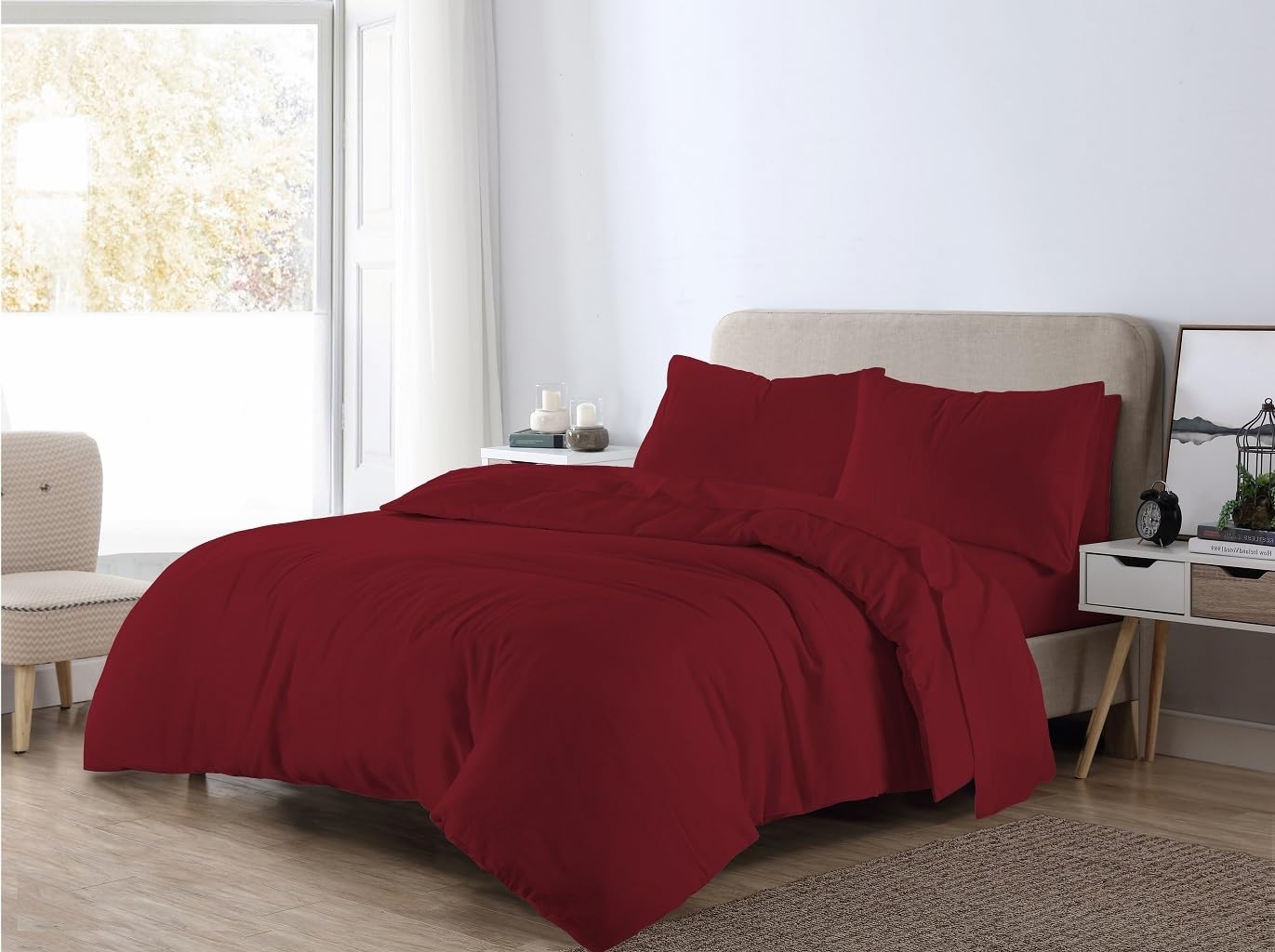 Thermal Flannelette Duvet Quilt Set with Matching Pillowcase - 100% Brushed Cotton Quilt Covers for Single, Double, King, Super King Bed Size Duvet Cover (Red, Single)