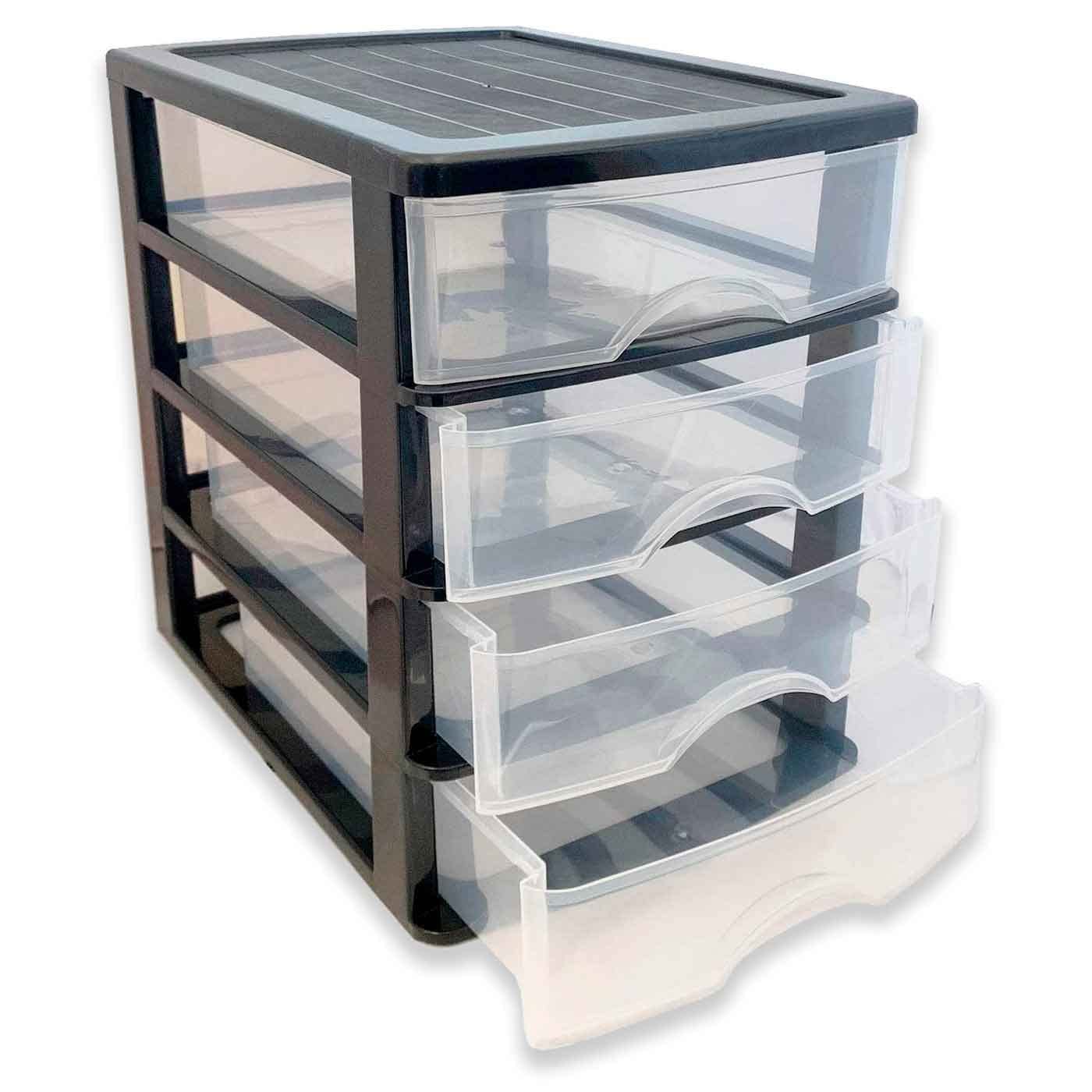 AC - Cajonera de Almacenamiento Sobremesa con 4 cajones, Torre de Almacenamiento Multiusos para Oficina, hogar, Escuela, etc. 35 x 27 x 35,5 cm. Color Negro