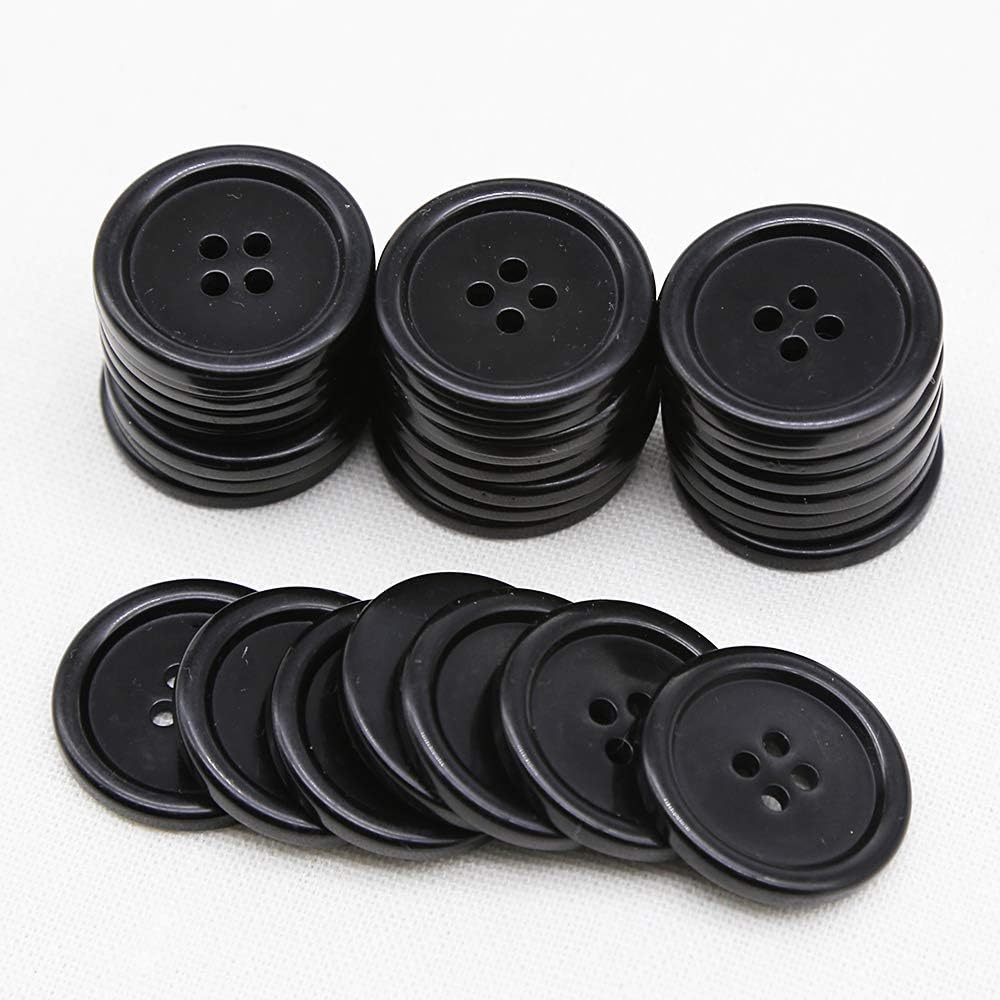 GANSSIA 1 Inch Black Resin Buttons 25mm Sewing Flatback Button for Garment DIY Craft Decoration Pack of 50PCS