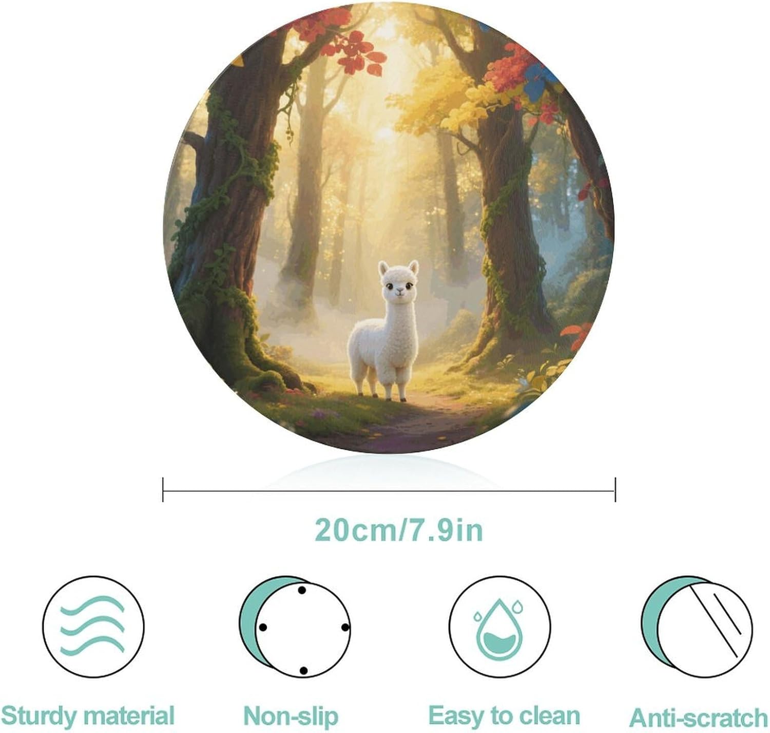 Llamazing Forest Tempered Glass Cutting Board Sturdy Chopping Block Personalized Large Butcher Block Lightweight Round Chopping Mat for Kitchen Non Slip