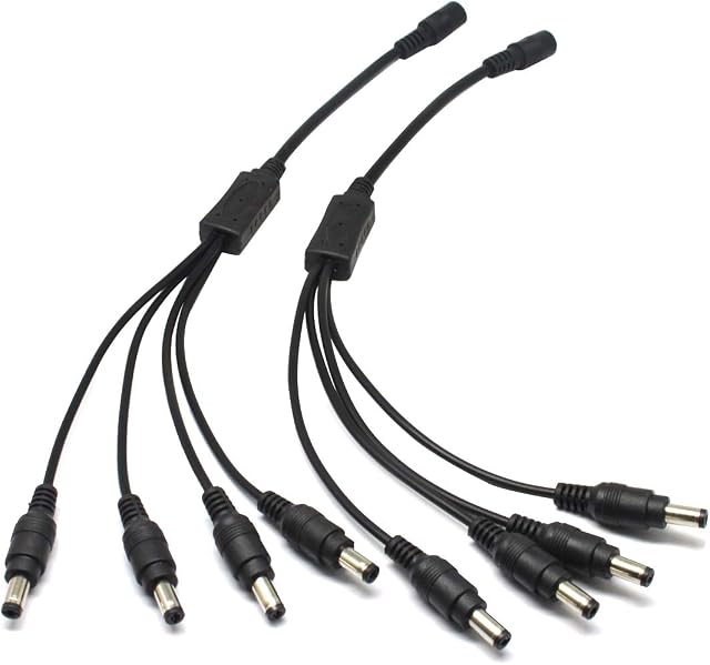 Security-01 2-Pack 1 to 4 Way DC Power Splitter Cable Pigtail, Plug 5.5mm x 2.1mm