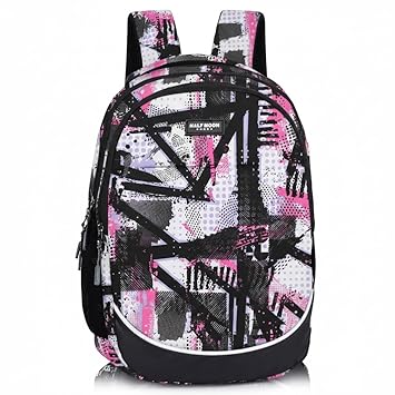 Half Moon Safar Pro 35L School Bag for Girls & Boys | College Bag, Office Backpack, Travel Bagback, Tution Daypack For Men & Women Laptop Backpack 15.6 Inch | 3 Compartments Geometric Pattern