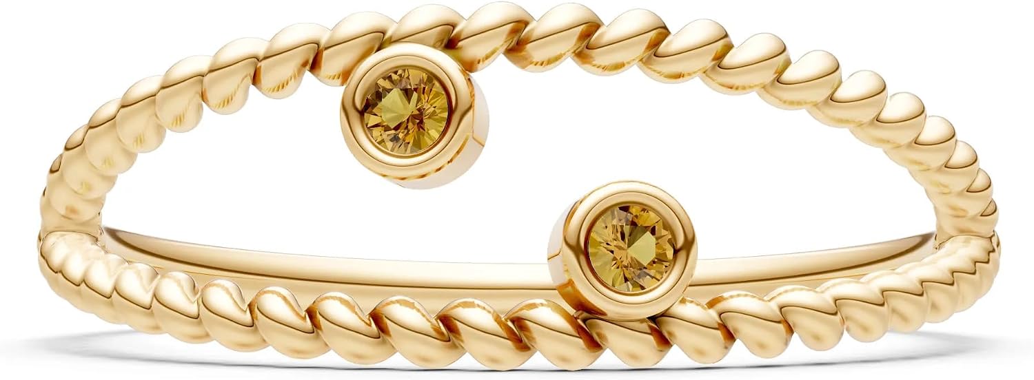 PEORA Round Cut Citrine Stackable Band Available in Solid 10K, 14K or 18K Ring – White, Yellow or Rose Gold