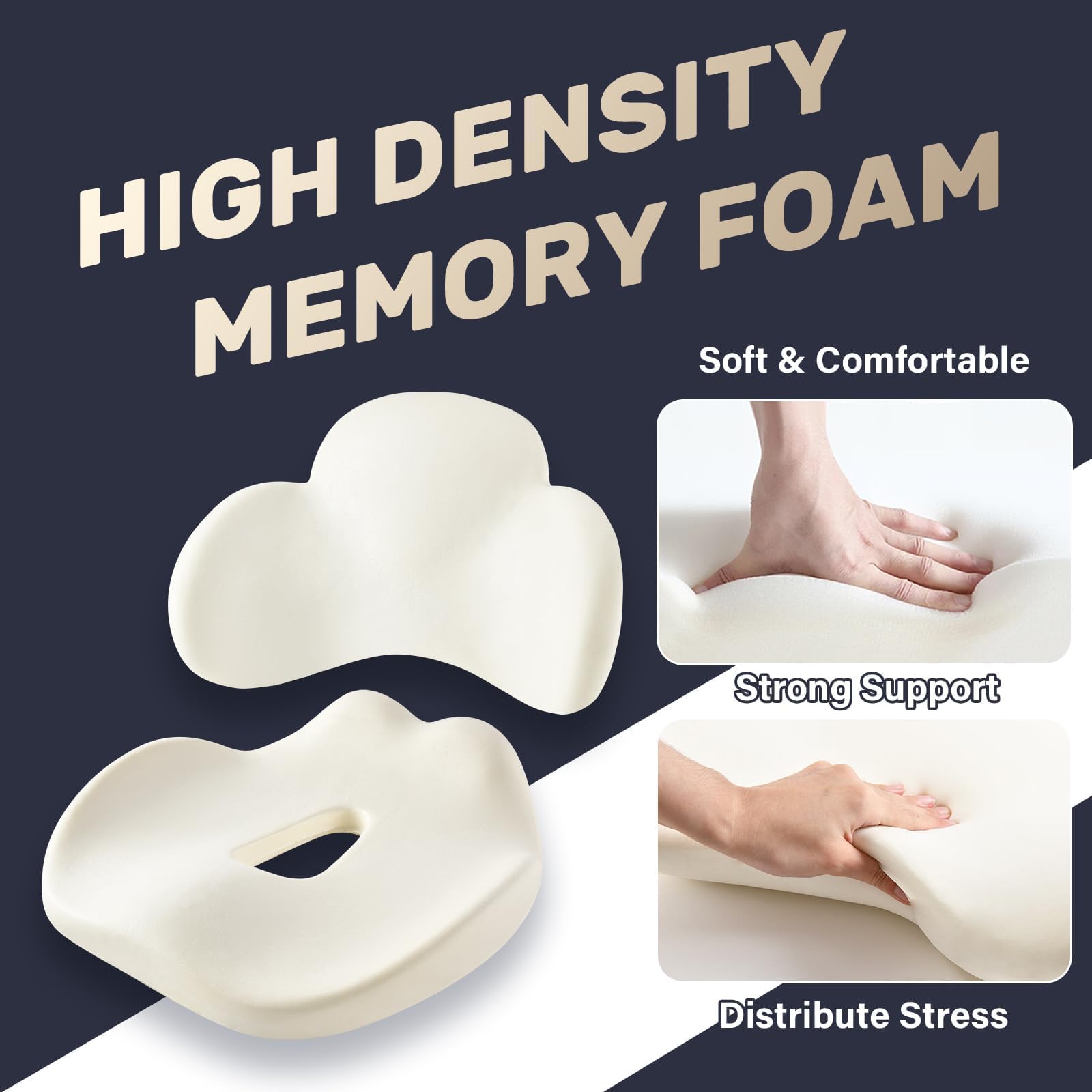 Coverado Seat Cushion and Lumbar Support Pillow for Car Office Chair Ergonomic Memory Foam Desk Chair Cushion Back — view 3