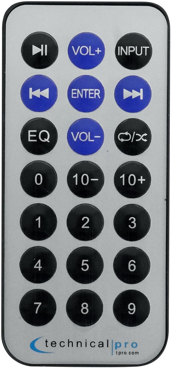 Remote control for the Technical Pro RXM7BT receiver.