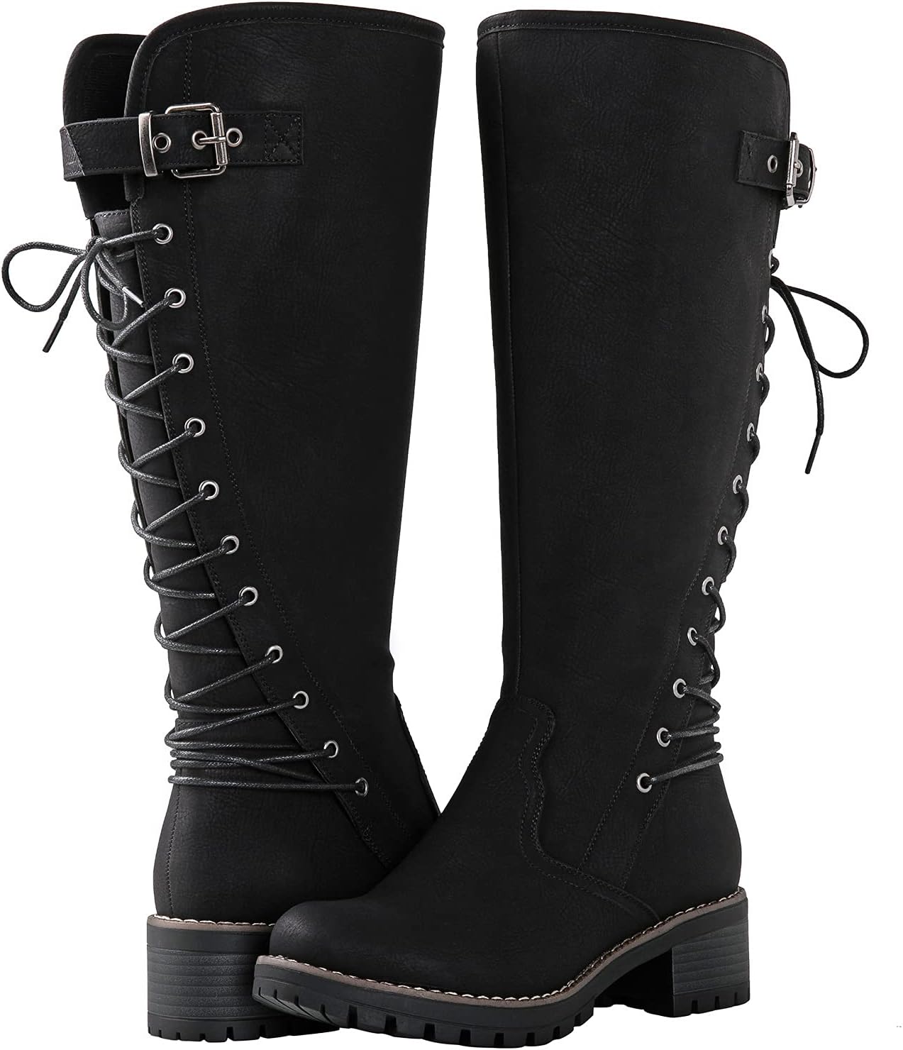 GLOBALWIN Women's Lace Up Back Knee High Fashion Boots