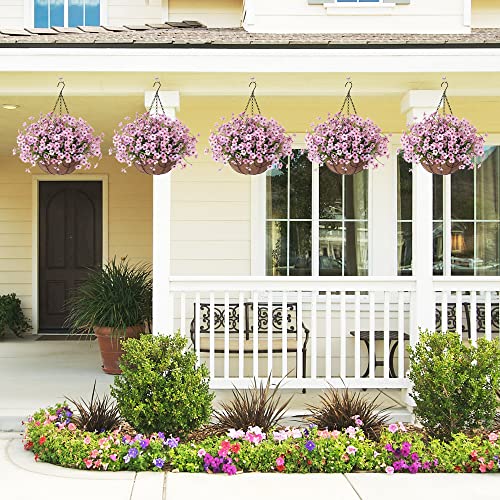 Ammyoo Artificial Hanging Flowers In Basket For Porch Lawn Garden Decor,12 Inch Coconut Lining Hanging Baskets With Artificial Daisy Flowers For The Decoration Of Outdoors And Indoors #TOP2