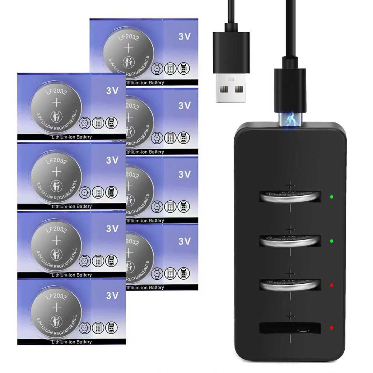 Fitinoch 8 Pack Rechargeable 2032 Lithium 3V Coin Battery