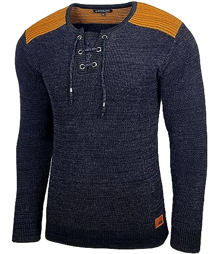 Baxboy Herren Pullover Slim Fit V-Neck Strick-Pullover Rundkragen Moderner Männer schwarzer Pulli Longsleeve in Feinstrick Sweatshirt BB-52205, Farbe:Schwarz, Größe:L