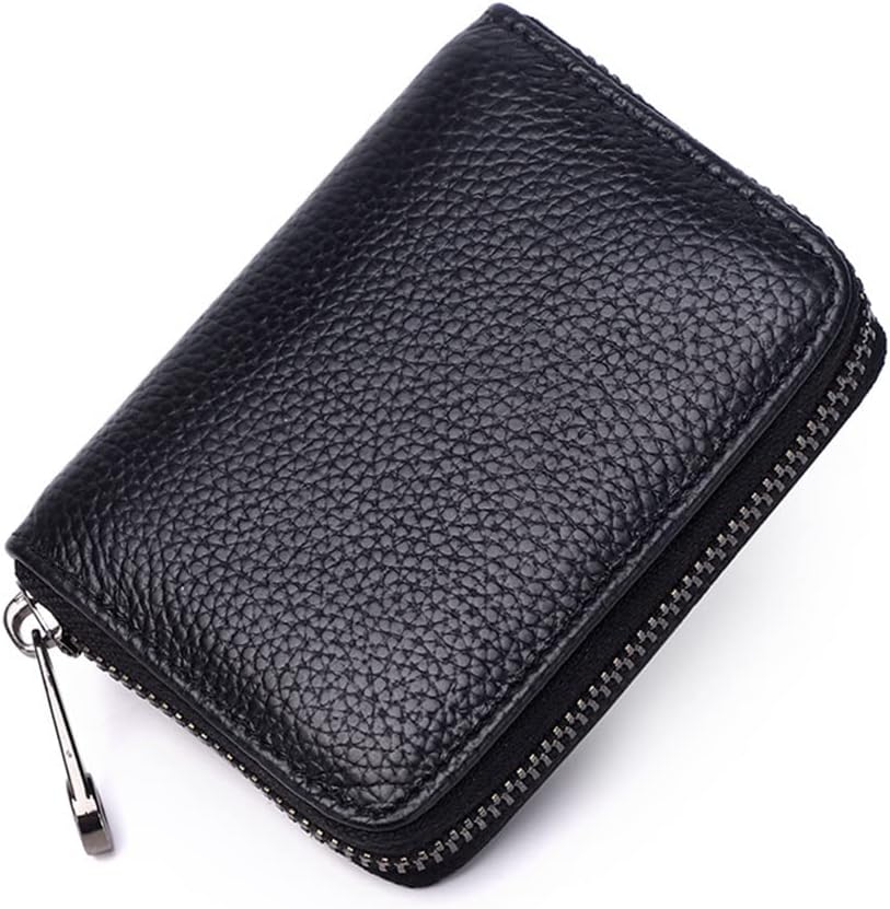 Men Business Card Holder Leather Credit Card Holder Women Zipper Pocket Unisex Card Case Zipper Coin Purse，Svart-10.5 * 8cm