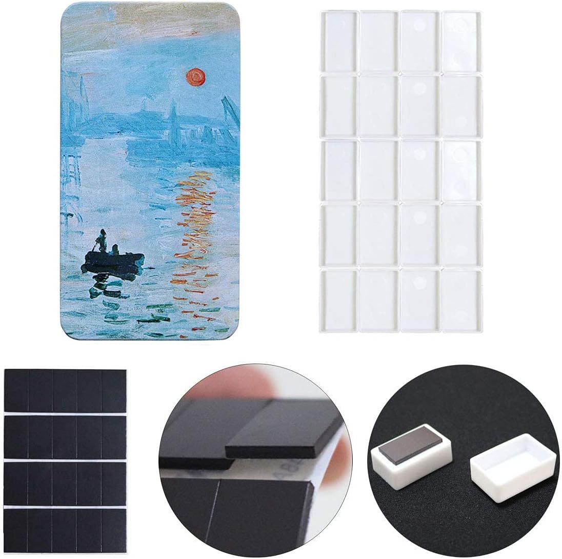 Medium Watercolor Tin Metal Box Tin with 36 Half Pans Watercolor Tins with 20Pcs Empty Full Pans