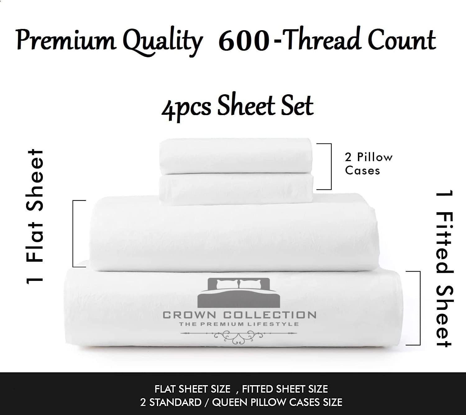 600 Thread Count 100% Cotton Sheet Expanded Queen Sheets Set, 4-Piece Long-Staple Combed Pure Cotton Best Sheets for Bed, Breathable, Soft & Silky Sateen Weave Fits Mattress Upto 16'' Deep Pocket - Image 6