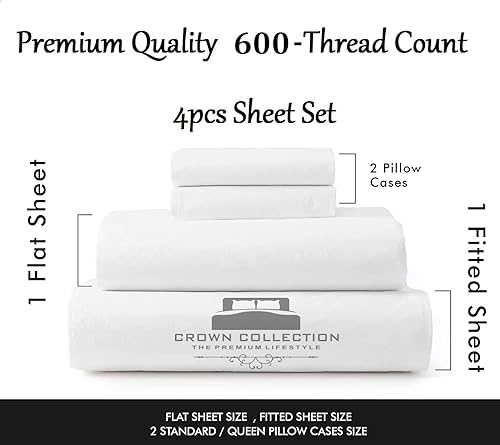 Miniatura 6 de Juego de las mejores sábanas de 600 hilos tamaño Queen hecho 100 % de algodón peinado de fibras largas juego de sábanas profundas de 4 piezas