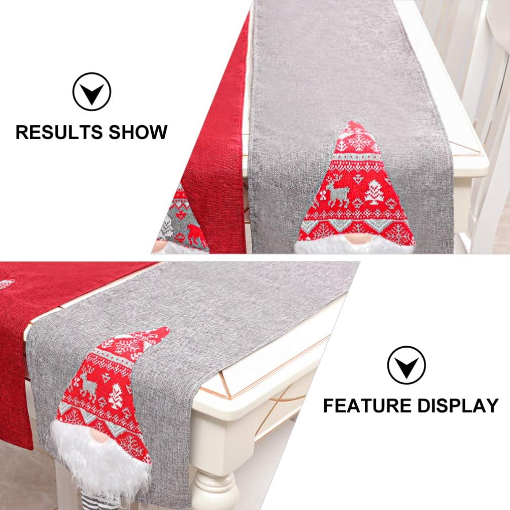 TOYANDONA Christmas Table Runner Tablecloth Scandinavian Figurines Santa Gnome Decorative Table Linens Table Flag for Xmas Decoration Family Dinner Holiday Party Grey - Image 4