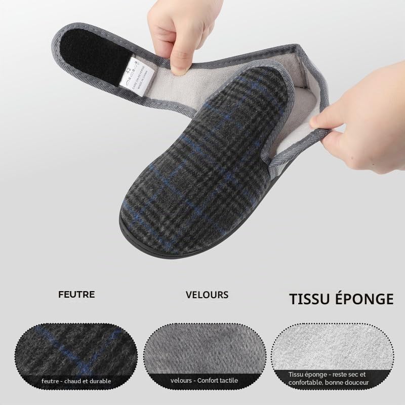 TIESTRA Pieds larges Hommes Chaud Pantoufles DiabéTique Semelle en Mousse à Mémoire de Forme Pantoufles en Feutre pour Hommes avec Hook and Loop EU 41-47