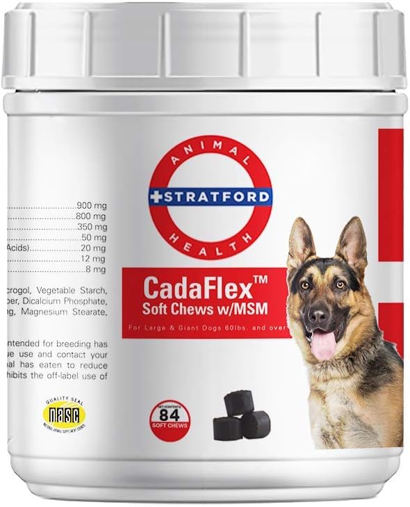 Stratford Pharmaceuticals CadaFlex Soft Chews with MSM - Glucosamine for Dogs - All-Natural Hip & Joint Pain Relief -Glucosamine…