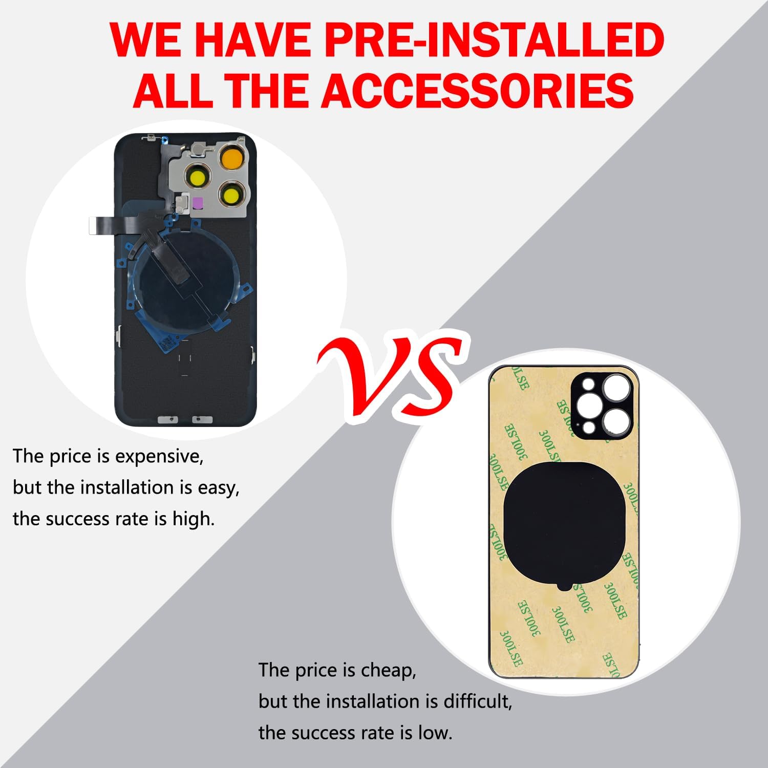 Back Glass Screen Replacement Compatible with iPhone 15 Pro 6.1-Inches All Carriers +Pre-Installed Plate +Wireless Charging Coil Flex Cable +Flashlight +Microphone +Camera Frame (Natural)