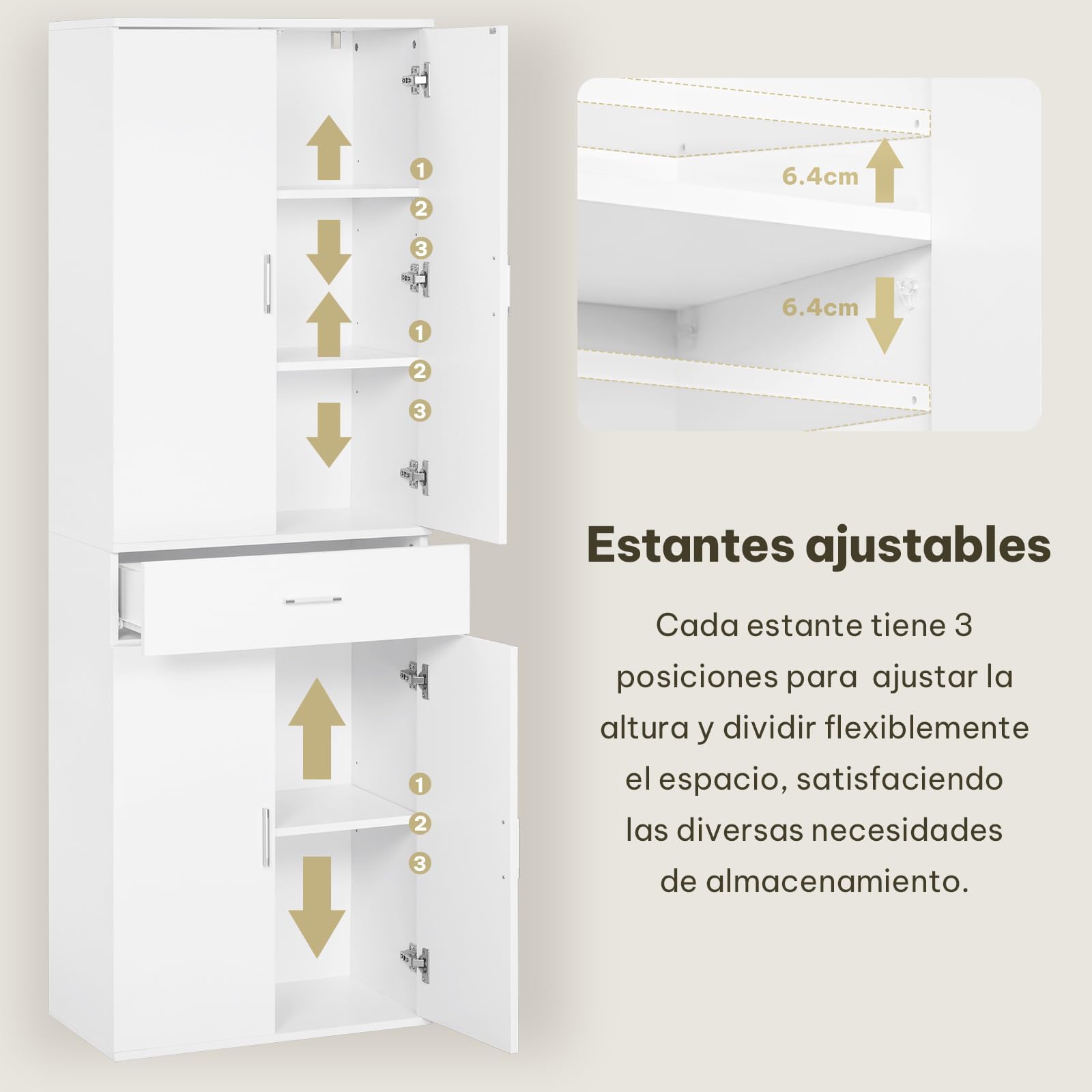 eSituro Armario de Oficina con Puertas, Armario de Almacenaje con 1 Cajón y 5 Estantes, Estantes Ajustables, 60x34x180 cm, Blanco
