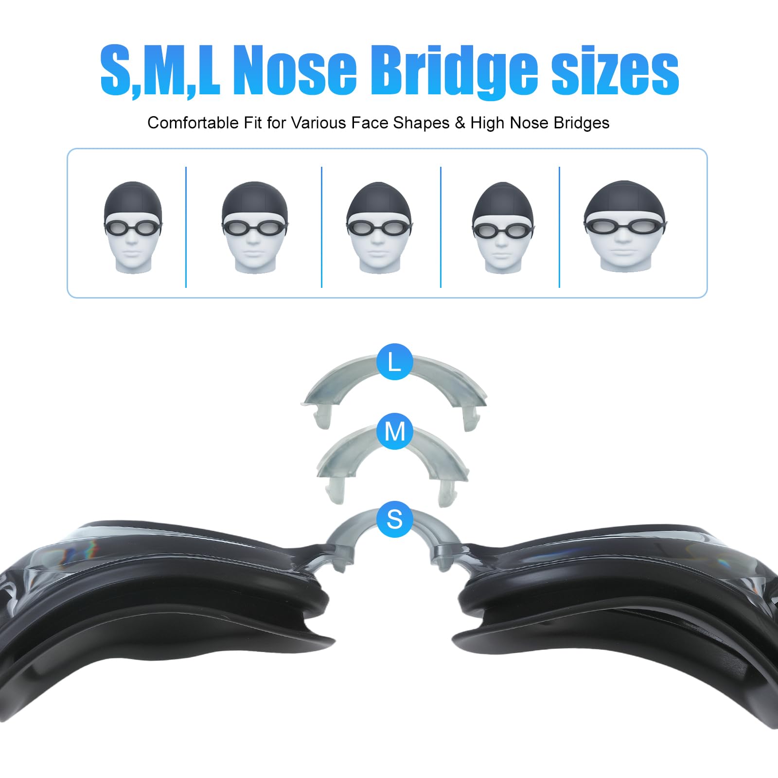 Gafas de natación antivaho para hombres y mujeres, protección UV, sin fugas (negro)