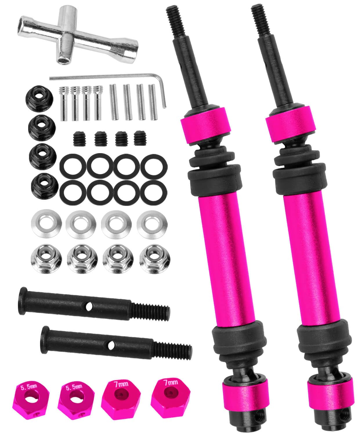 RCMYou Rear Drive Shaft CVD & Front Axles Upgrades Part for 1/10 Rustler VXL 2WD,Stampede VXL 2WD,Stainless Steel #45 Driveshaft with Hex,Pink