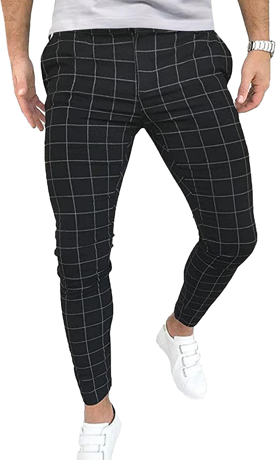 Men Classic Plaid Casual Pants Comfy Daily Street Skinny Trousers Fall Outdoor Leisure Pencil Pants