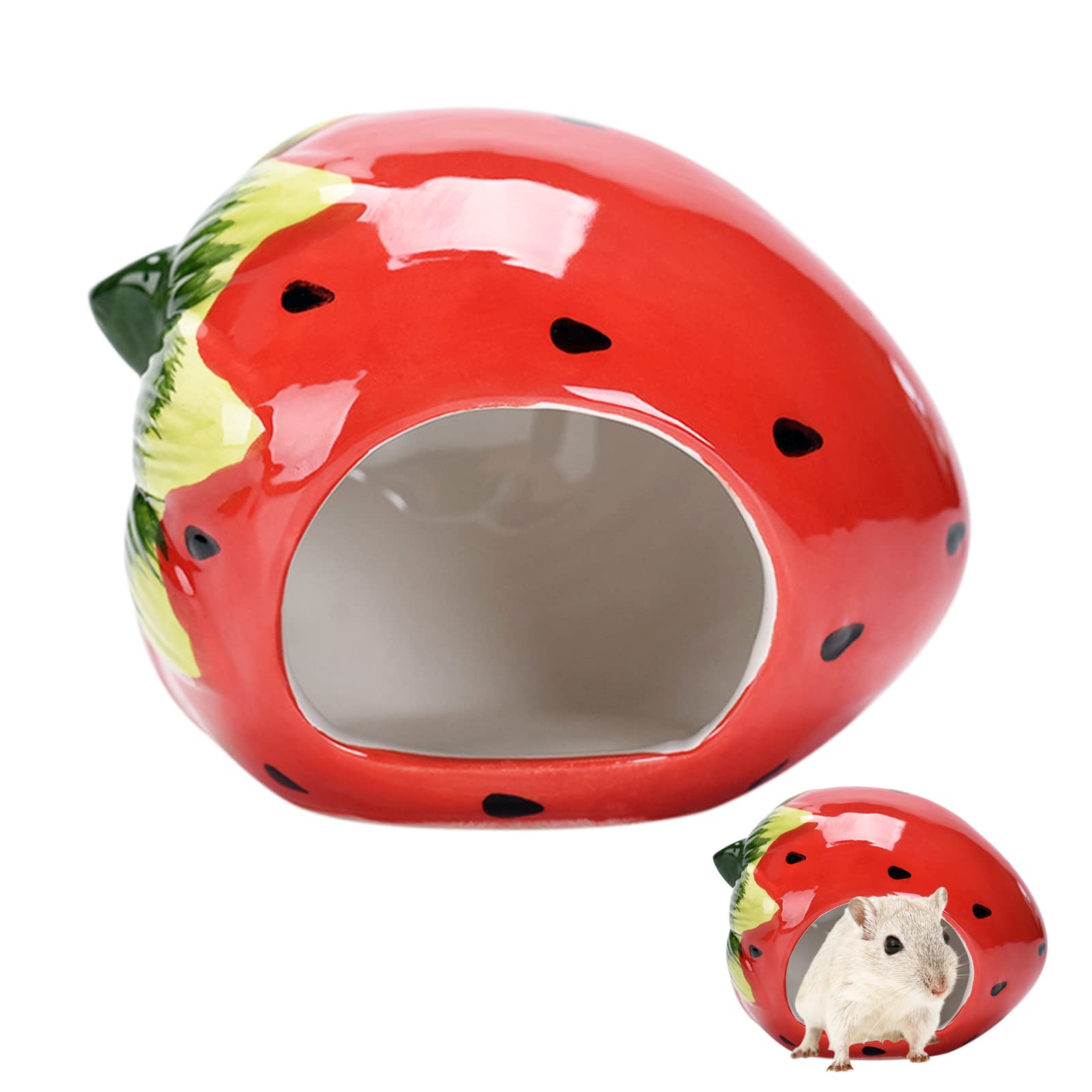 Fayemint Cama Hamster Cama, Casa Hamster Nido, Cerámica para Mascotas Animales Pequeños, Forma de Fresa, para Hamsters, Chinchillas, Ardillas y Otros Animales Pequeños