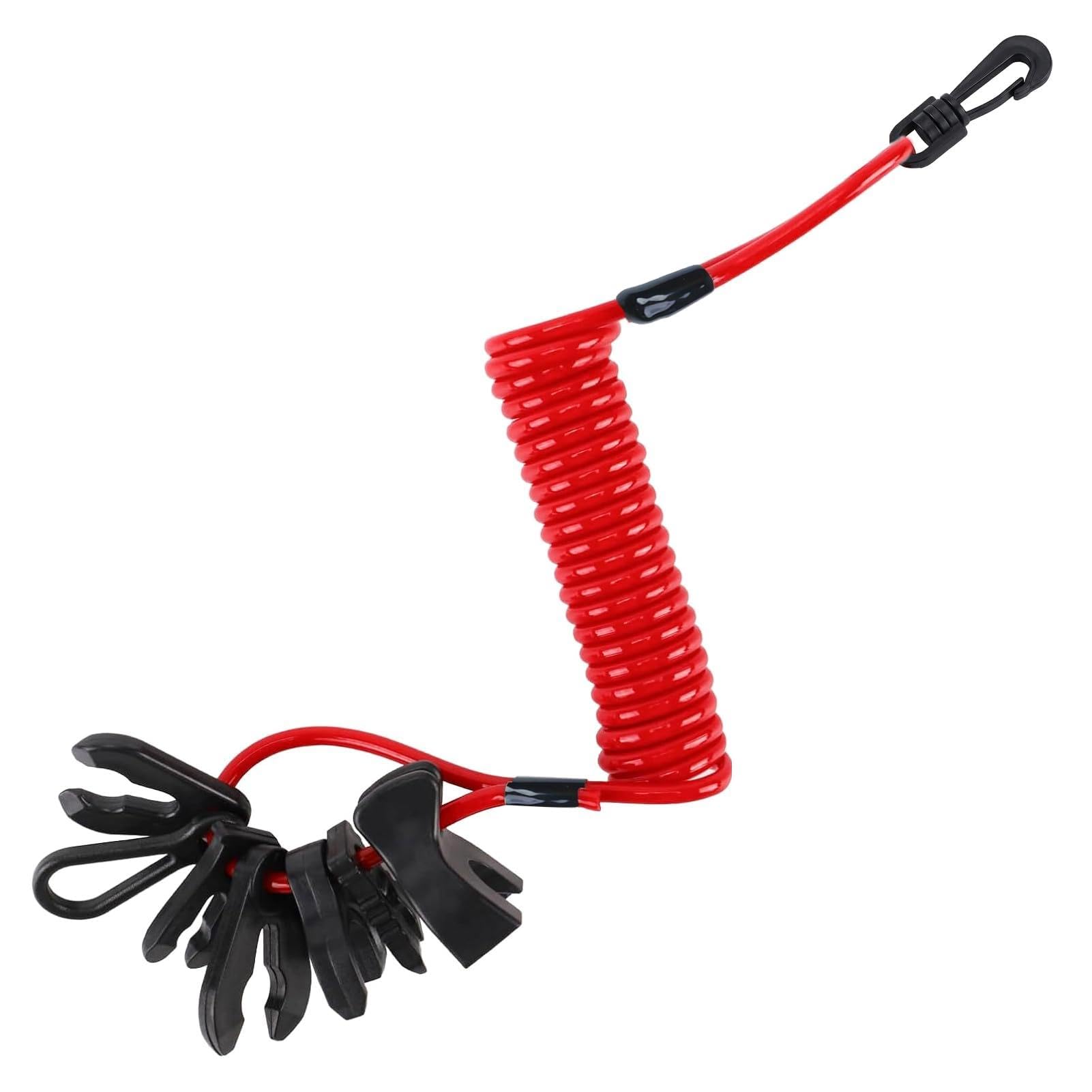 Universal Outboard Kill Switch Lanyard with 7 Keys, Emergency Stop Safety Tether Cord for Boat Engine, Waterproof Jet Ski Kill Cord Replacement for Yamaha for Honda for Tohatsu