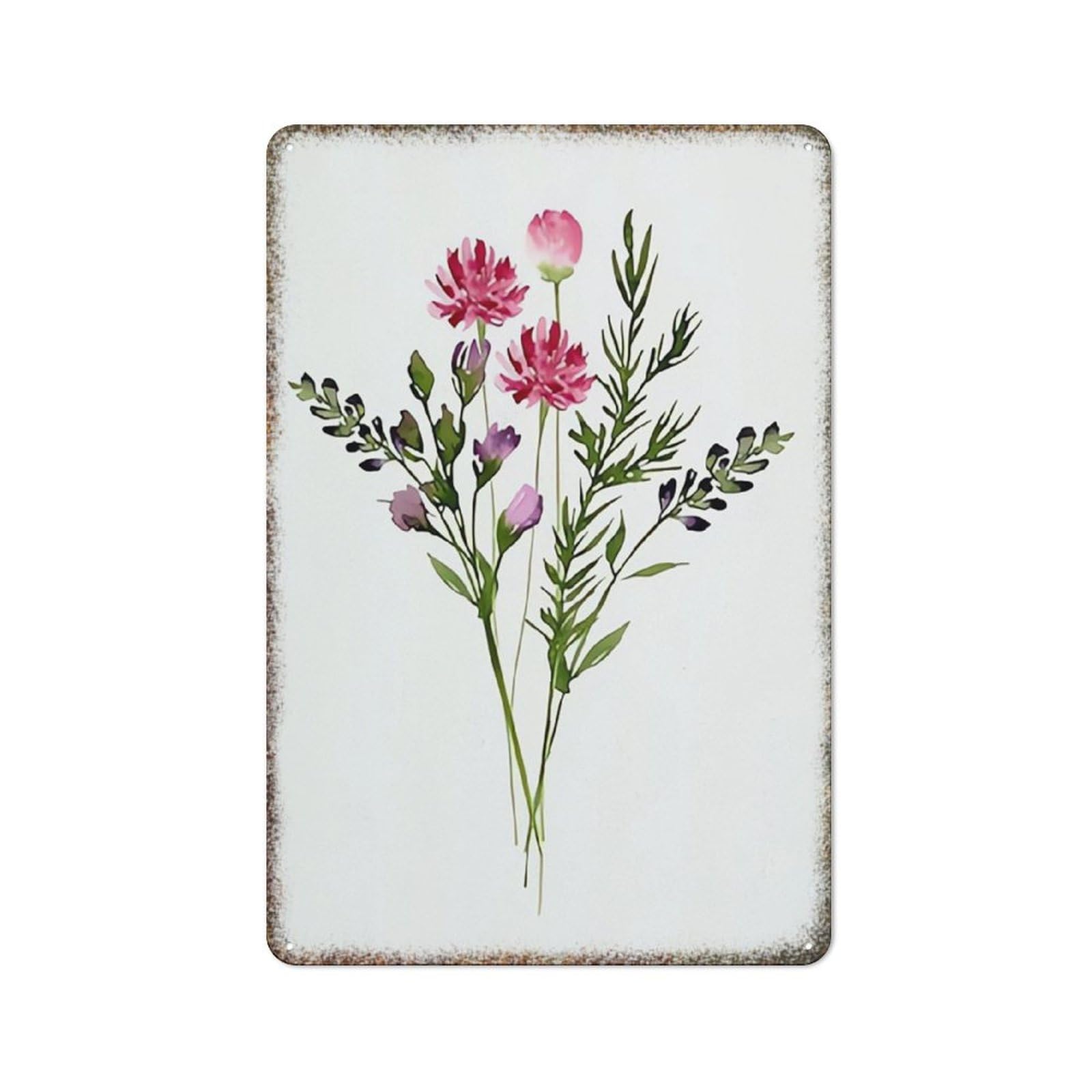 Watercolor Flower Botanical Wall Print Retro Metal Art Poster Funny Gift Decor for Bar Pub College Dorm Home Leisure Wall Decor 8x12 Inch