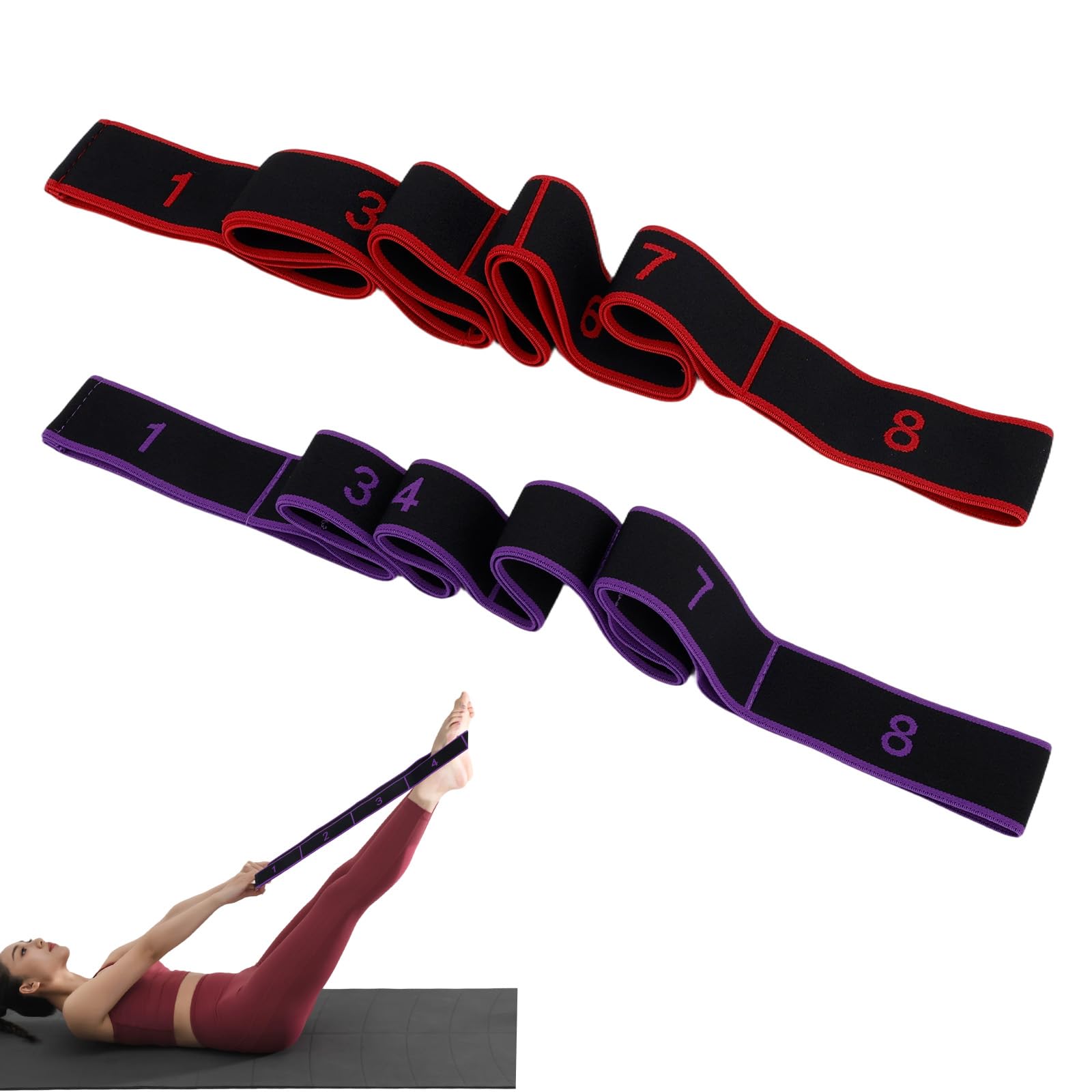 4pcs Numbered Fitness Resistance Bands, Stretching Strap with Clear Markings 8-Section Elastic Exercise Bands for Women Full Glute Body Training Working Out Yoga Pilates & Home Gym Equipment