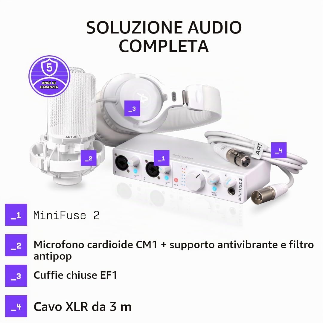 Arturia MiniFuse Recording Pack White USB-Audio Interface+ CM1 + EF1 - Interfaccia USB