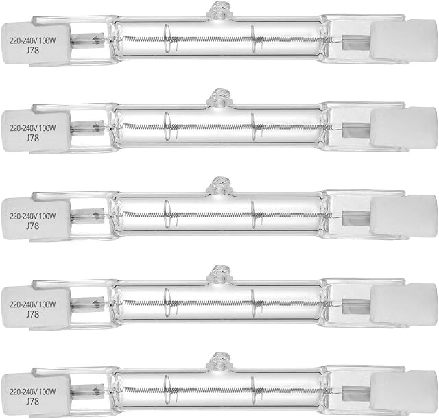 100W Halogen R7S 78mm Dimmable 1000lm (5 Pack) J Type Linear Double Ended Floodlight Bulb 230V for Work, Security, Landscape Lights, Floor Lamps, Warm White 2700K