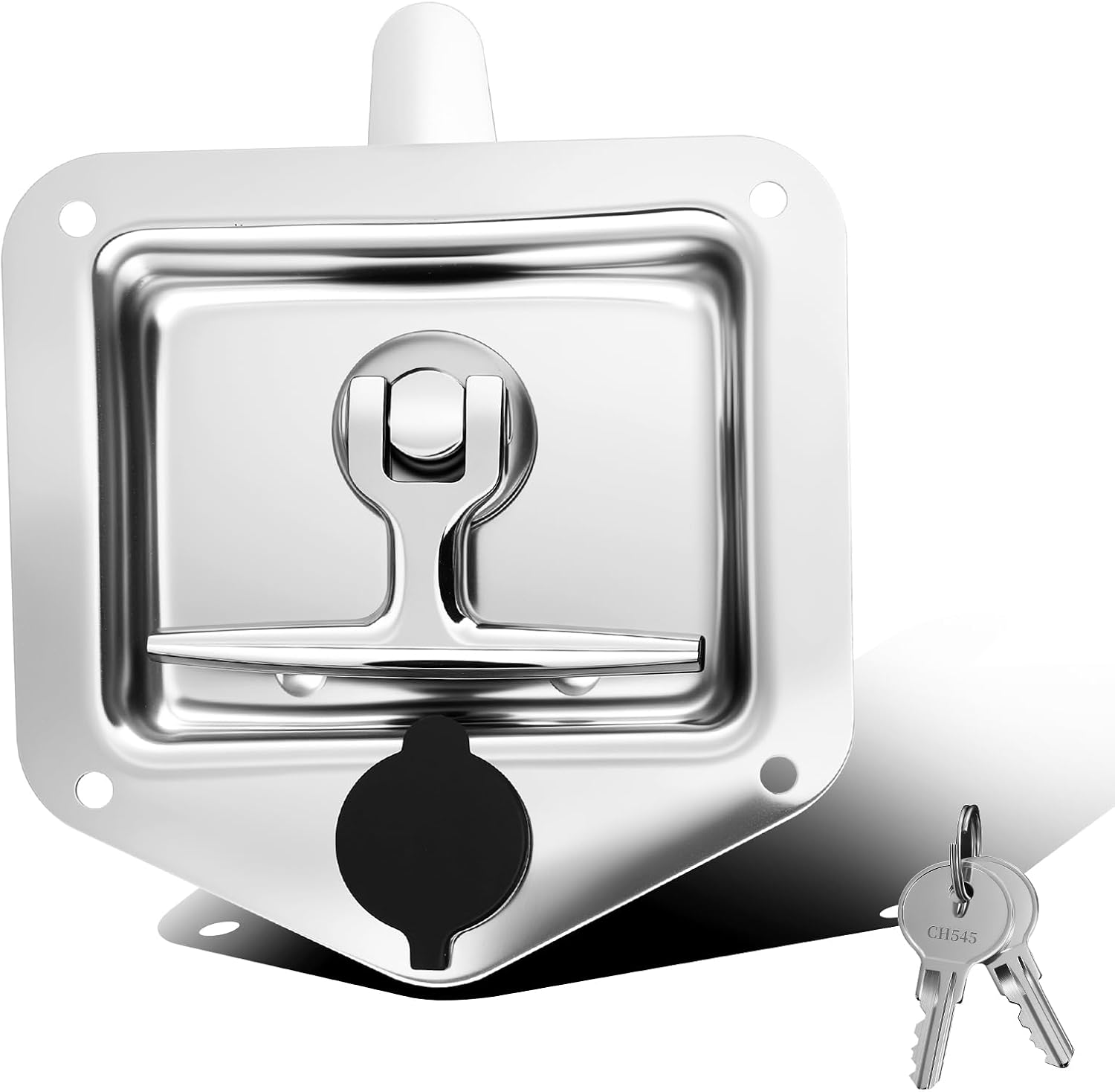 HYWJC 4-3/4" x 4-7/8" T-Handle Truck Tool Box Latch,Heavy-Gauge 304 Stainless Steel Rv Tool Box Latch Replacement with Keys,Heavy Duty Flush Mount Handle Latch Parts Size 4-3/4" x 4-7/8"