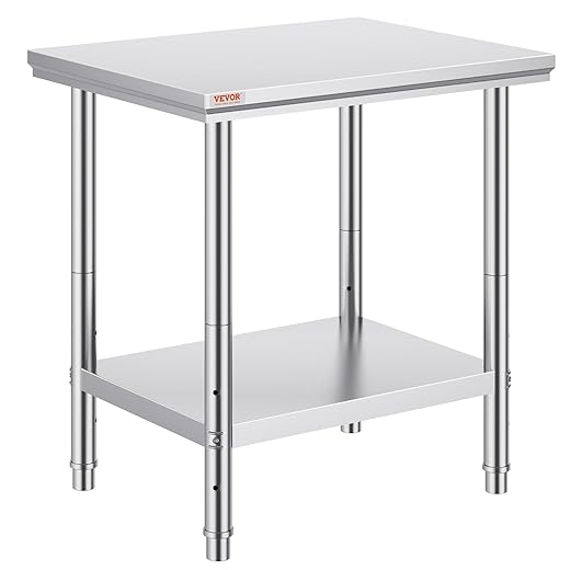 Mophorn Commercial Worktable & Workstation 24 x 30 x 32 Inch Stainless Steel Work Table Heavy Duty Commercial Food Prep Work Table for Home, Kitchen, Restaurant Metal Prep Table with Adjustable Feet