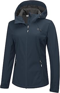 Damen Wasserdichte Softshelljacke Winddichte Übergangsjacke mit Kapuze Leichte Sportjacke Funktionsjacke zum Radfahren, Wandern