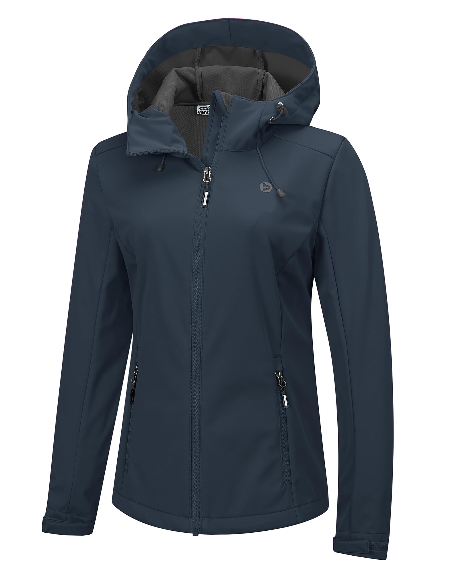 Outdoor Ventures Damen Wasserdichte Softshelljacke Winddichte Übergangsjacke mit Kapuze Leichte Sportjacke Funktionsjacke zum Radfahren, Wandern, Nachtsblau 36