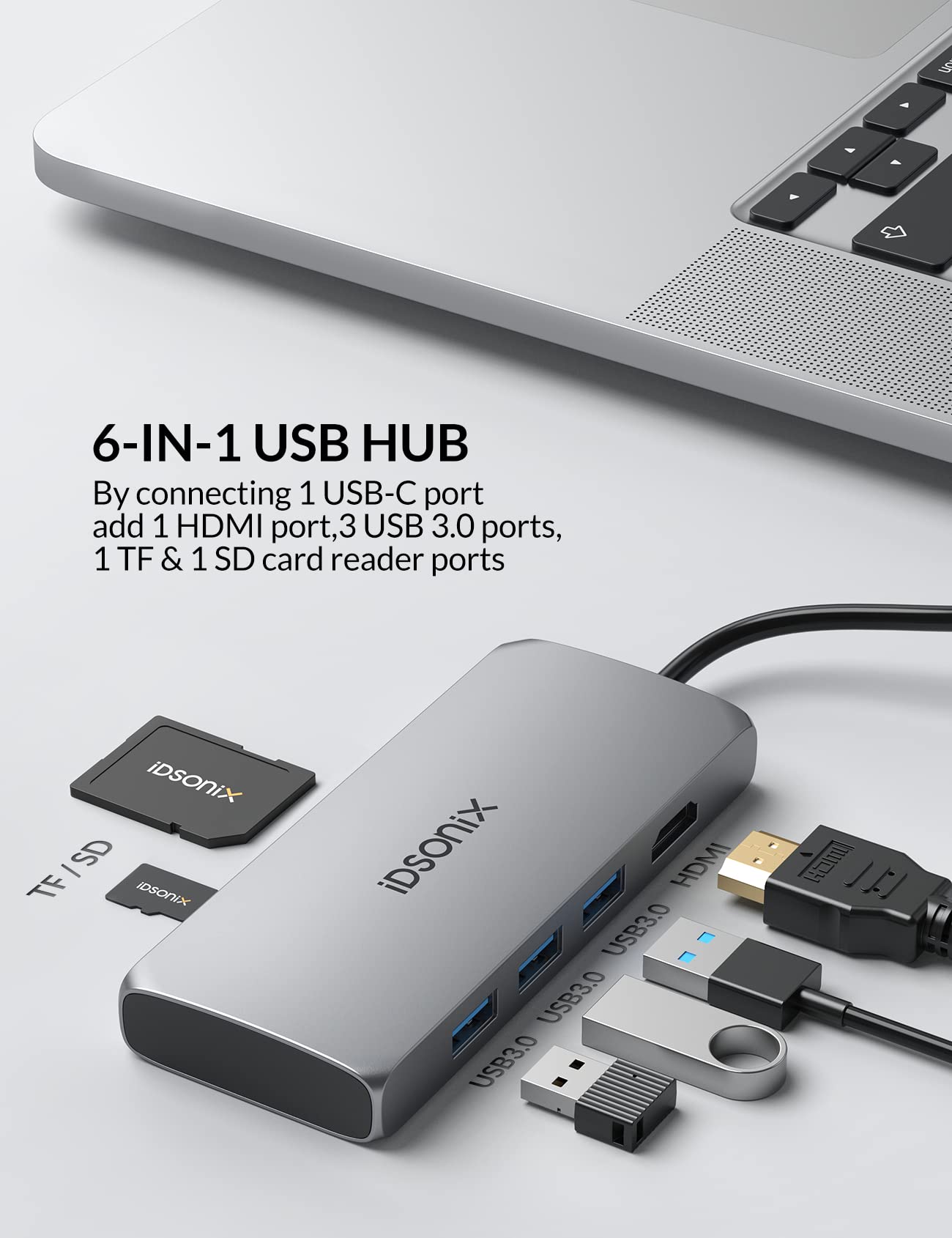 Adaptateur multiport USB-C vers HDMI 4K 60 Hz, Hub 4 ports