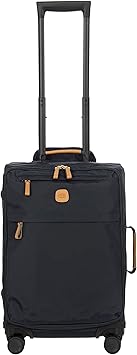 Bric's X-Travel 21 Carry-On Spinner Airline Approved Luxury Softside Luggage with 360 Wheels, Recycled Water-Resistant Fabric, Interior Pockets, and Leather Details Navy