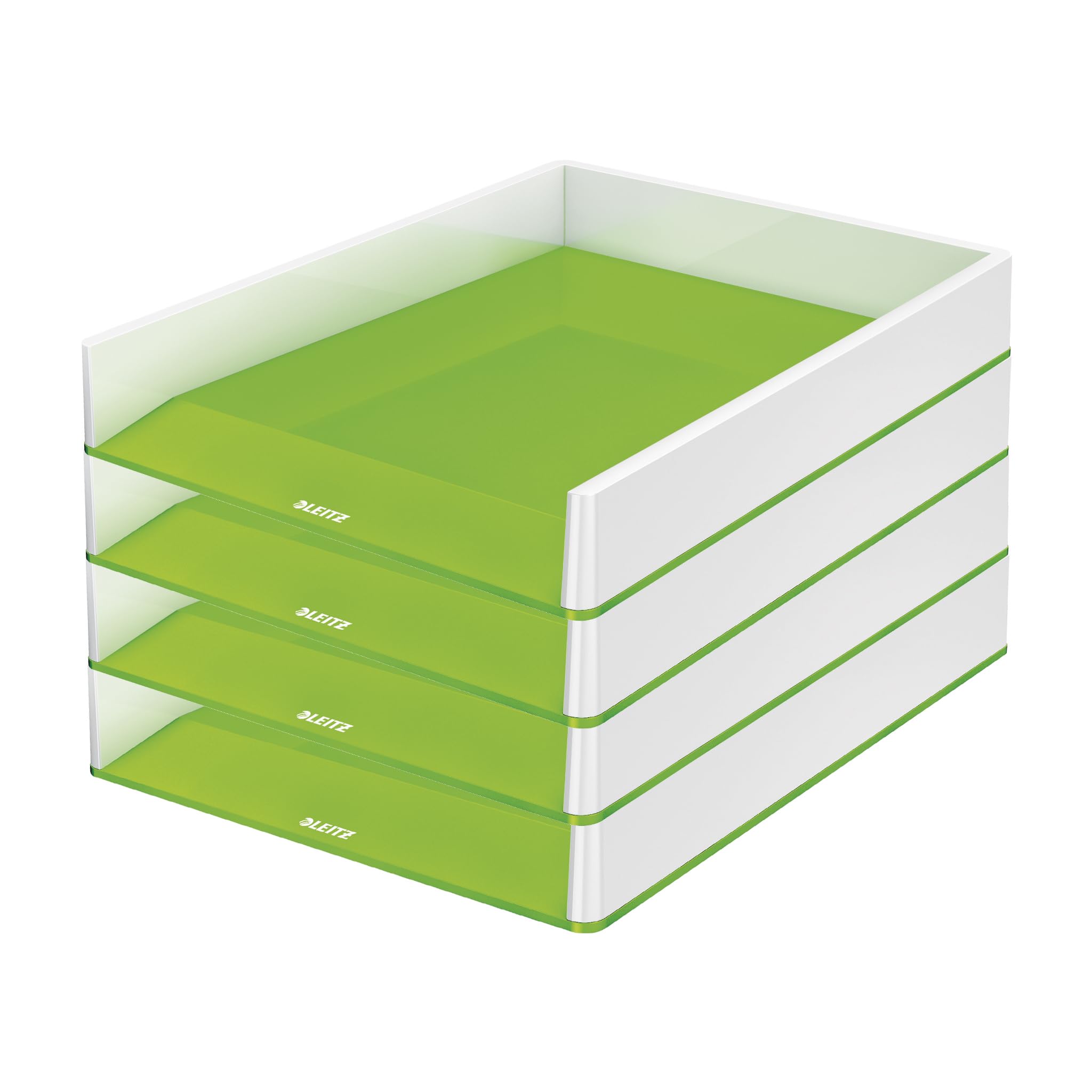 Leitz Wow, 53611054 - Set di 4 cestini per lettere, formato A4, colore: Bianco/Verde