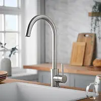 Torneira Para Cozinha Bancada 304 Aço Inox, Torneira De Cozinha Gourmet Escovado Com Arejador Econômico