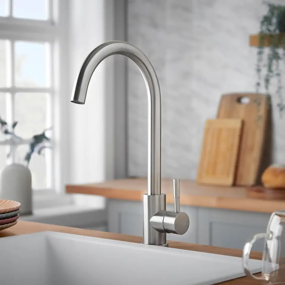 Torneira Para Cozinha Bancada 304 Aço Inox, Torneira De Cozinha Gourmet Escovado Com Arejador Econômico