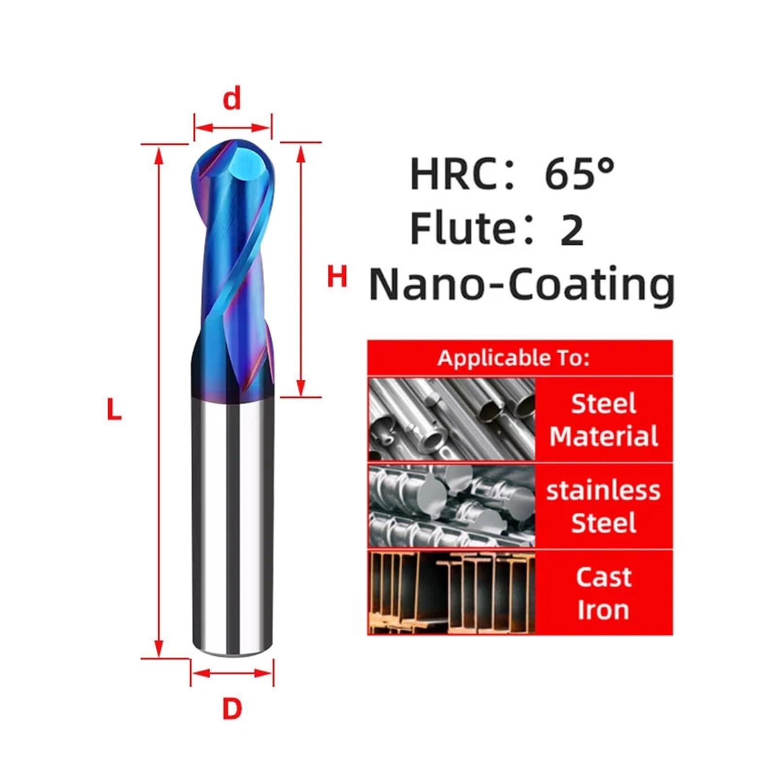 1/5/10 sztuk HRC65 frez z czołem kulistym frez ze stali wolframowej narzędzia CNC do frezów ze stali nierdzewnej frezy z węglików spiekanych(5pcs HRC65,R9xD18x100L)